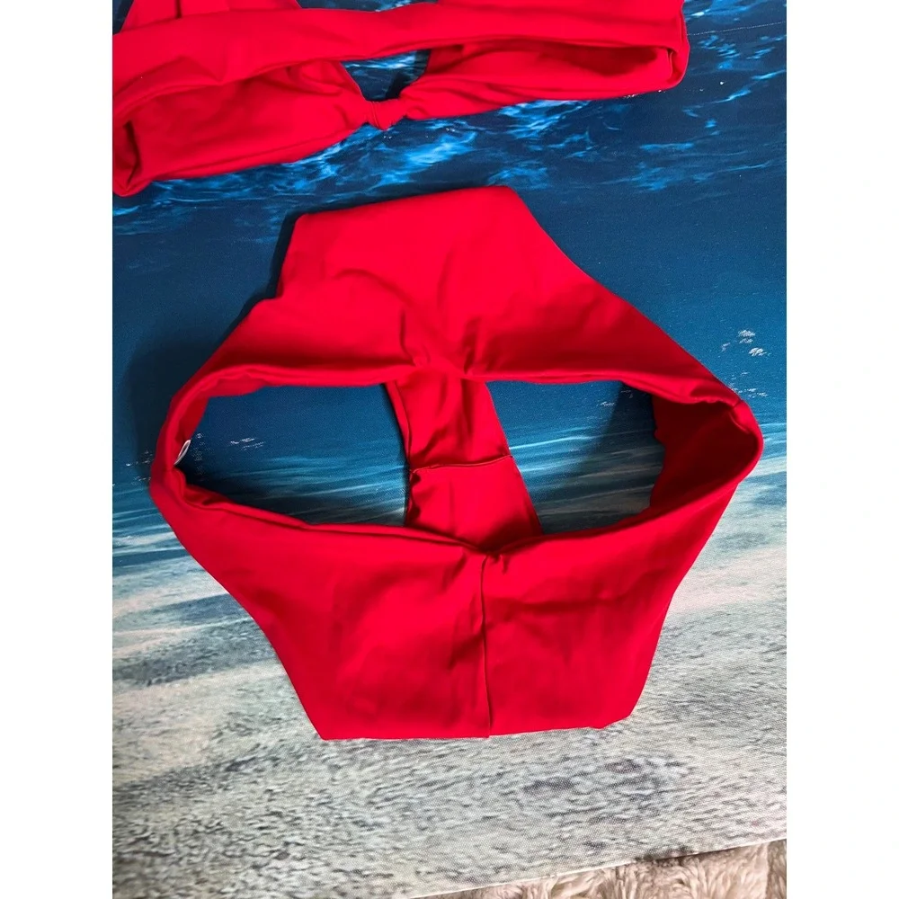 ☀️Unbranded Red Knot Front Bikini Set High Cut V-Waist Swimsuit Two Piece Womens